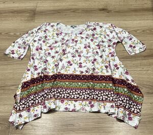 White Birch Womens White Purple Floral Top Size S